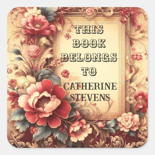 この本は装飾的な花のデザインのもの スクエアシール (正面)