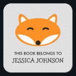 この本は赤狐の蔵書票 スクエアシール<br><div class="desc">この本はレッドフォックス蔵書票のラベルシールに属している。森林動物の名前タグシール。小さなパーソナライズされた男の子と女の子のための学校用品。パーソナル化可能なイラストレーション名を持つ可愛い子供。初色の子ベクトルデザイン。正方形と丸い形で利用可能。子カスタム供、父母、先生等の新学期用品文法/小学校の小物。グレー水玉模様パターンの背景。</div>