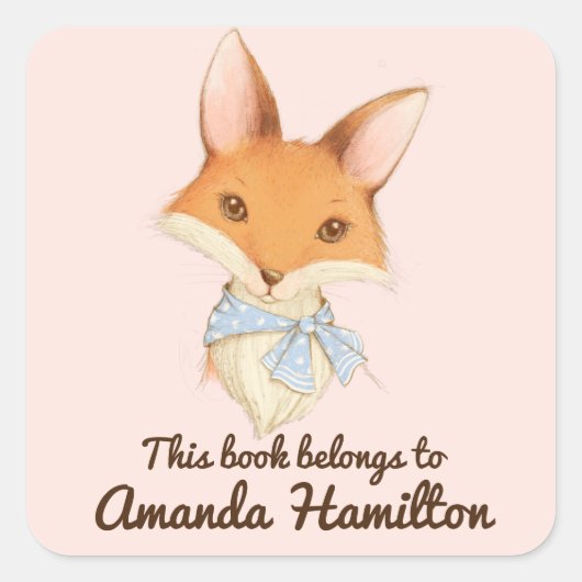 この本は青い弓の可愛いキツネの点々のある本だ スクエアシール (正面)