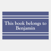 この本は青と白の蔵書票 長方形シール (正面)