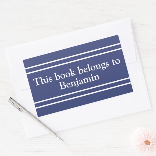 この本は青と白の蔵書票 長方形シール (封筒)