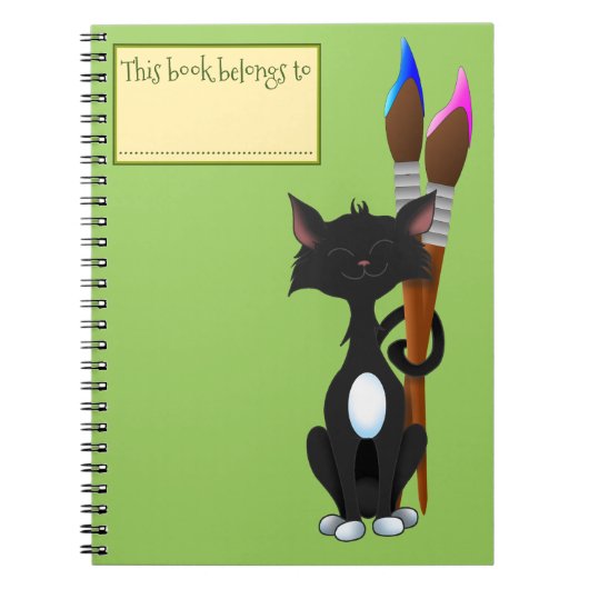この本は、猫と絵筆、緑のもの ノートブック (正面)