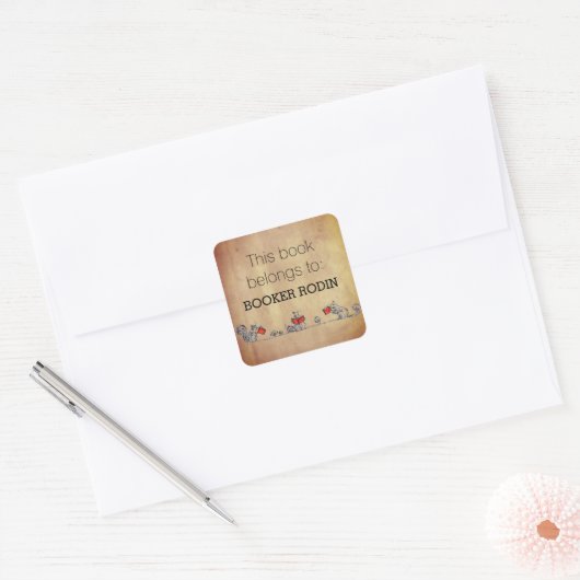 この本パーソナライズされたは蔵書票かわいい スクエアシール (封筒)