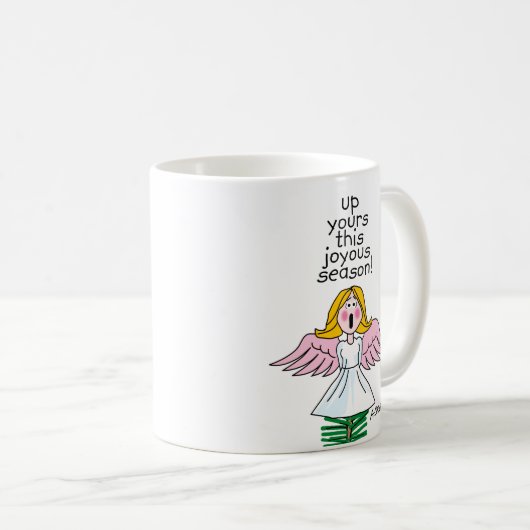 この楽しい季節を迎え入れよう！ コーヒーマグカップ (正面右)