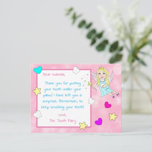 この歯の妖精カードに子供の名前を追加 ポストカード (スタンド正面)