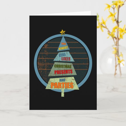 この無神論者はクリスマスのプレゼントとパーティーが好き カード (黄色い花)
