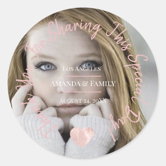 この特別な日のハートGraduを共有してくれてありがとう ラウンドシール (正面)