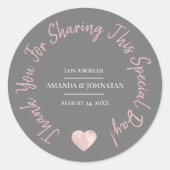 この特別な日をシェアしてくれてありがとう ハート ピンク ラウンドシール (正面)