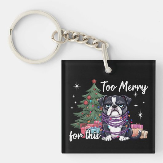 この犬にはクリスマスが楽しすぎる Funny Dog Christmas キーホルダー (正面)
