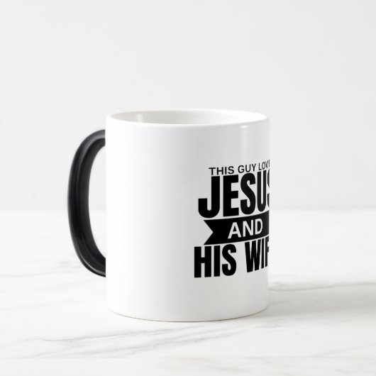 この男はイエスと彼の妻がマグカップをモーフィング大好き モーフィングマグカップ (正面左)