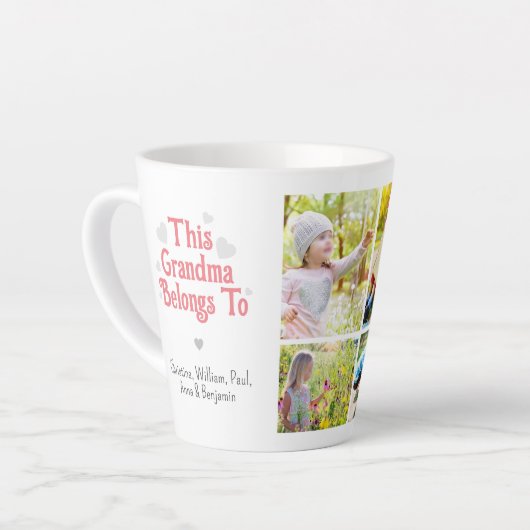 この祖母は子供の名前フォトコラージュに属している カフェラテマグ (左アングル)
