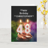 この第48バースデー・カードの蝋燭に名前を加えて下さい カード (黄色い花)