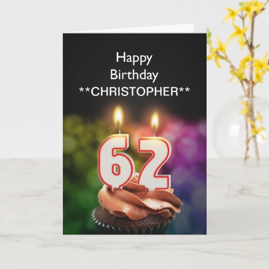 この第62バースデー・カードの蝋燭に名前を加えて下さい カード (黄色い花)