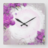この紫のフローラをカスタマイズ スクエア壁時計 (正面)