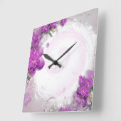 この紫のフローラをカスタマイズ スクエア壁時計 (傾斜)