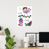 この紫パーソナライズされたのかわいらし妖精と一角獣 ポスター (ホームオフィス)