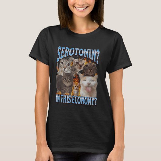 この経済におけるセロトニン 笑猫ミーム海賊版G Tシャツ (正面)