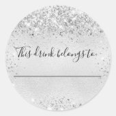 この結婚飲み物の銀グリッター ラウンドシール (正面)