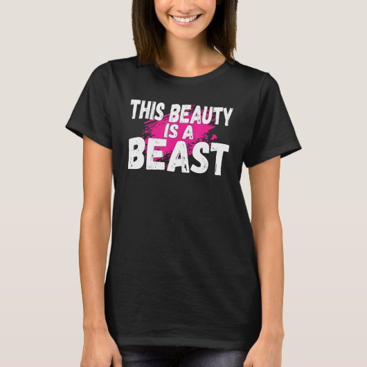 この美しいは重量挙げおもしろいの強い獣だ Tシャツ (正面)