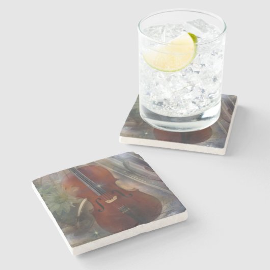 この美しい音楽的なデザインのコードを打って下さい ストーンコースター (横)