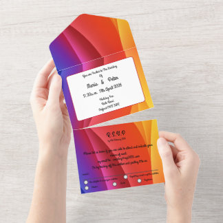 この背景には、虹のような夕焼けの色が使用されています オールインワン招待状