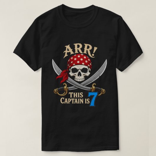 この船長は7歳 - 海賊の7歳の誕生日おめでとうボーイ Tシャツ (デザイン正面)