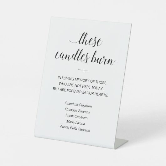 この蝋燭は記念物の名で燃え結婚る 台座サイン (正面)
