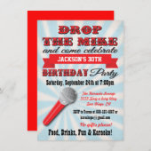 この誕生日パーティーの招待でマイクをドロップ 招待状 (正面/裏面)