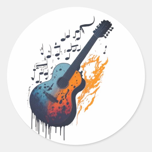 この象徴的なギターのデザイン ラウンドシール (正面)