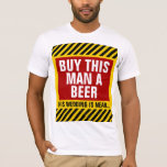 この買男Aビールバチュラーパーティ Tシャツ<br><div class="desc">こ買の男はビールのバチュラーパーティTシャツだ。赤い背景警告と黒い文字に対しストライプて、大きなカスタマイズ可能な白い文字買「この男Aビールズ」と黒い黄色の結婚「彼の近い」を持つ。この注意素晴らしバチュラーパーティティーは完全にカスタマイズ可能で、文字と画像を追加!</div>