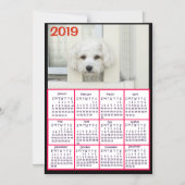 この赤い2019カレンダーに写真を追加 マグネット招待状 (正面)