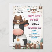 この農場かわいいフローラピンクの聖牛1歳の誕生日 招待状 (正面)