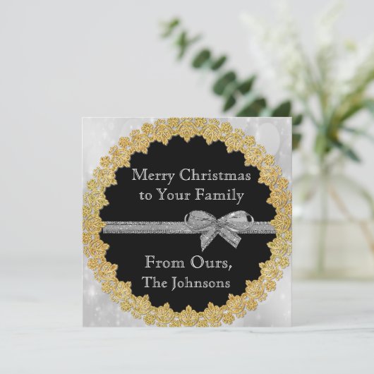 この金ゴールドとシルバークリスマスカードをパーソナライズ シーズンカード (スタンド正面)