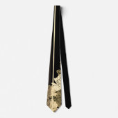 この金ゴールド、タン、ベージュ記念バラプリント ネクタイ (正面)