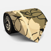 この金ゴールド、タン、ベージュ記念バラプリント ネクタイ (ロール)