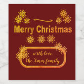 この金色の雪の結晶、パーソナライズされたクリスマス ワインラベル (シングルラベル)