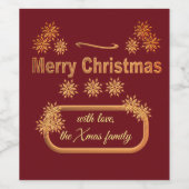 この金色の雪の結晶、パーソナライズされたクリスマス ワインラベル (シングルラベル)