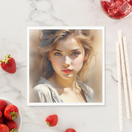 この鉛筆のスケッチはFに見える女性のものだ スタンダードランチョンナプキン (インサイチュ)