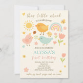 この雛は1つの春ファームを回している1歳の誕生日 招待状 (正面)