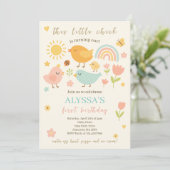 この雛は1つの春ファームを回している1歳の誕生日 招待状 (スタンド正面)