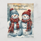 この雪だるまのために溶ける2つのクリスマス シーズンポストカード (正面)