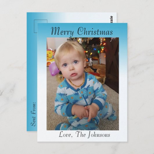 この青いクリスマスカードに写真を追加 ポストカード (正面/裏面)