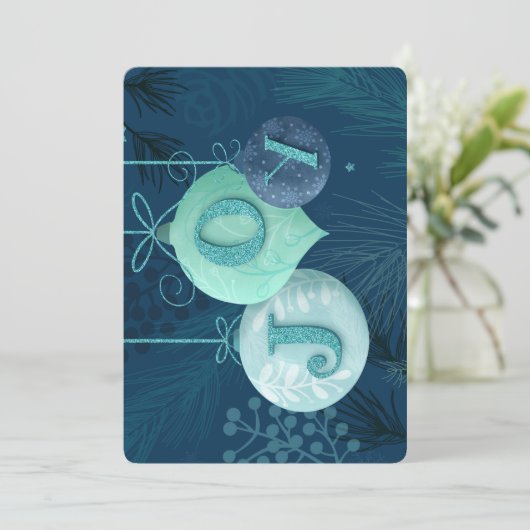 この青いトーンオントーンのホリデーカードでJoyを送信 シーズンカード (スタンド正面)