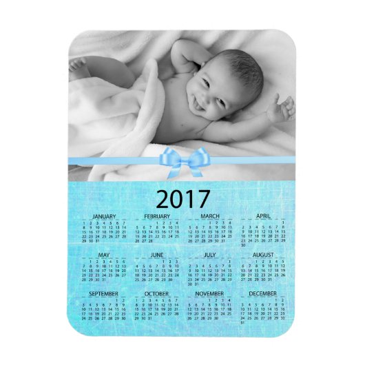 この青い写真 2017 ミニカレンダーをカスタマイズする マグネット (縦)