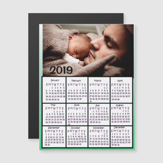 この青い2019カレンダーに写真を追加 マグネット招待状 (正面/裏面)