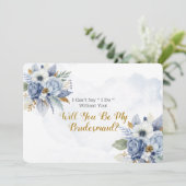 この青みがかったブルーのゴールドの芍薬、あなたは私のウェディングパーティーに? 招待状 (スタンド正面)