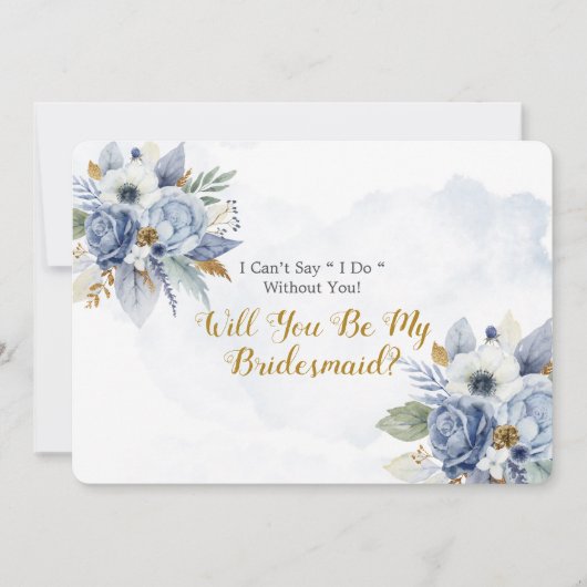 この青みがかったブルーのゴールドの芍薬、あなたは私のウェディングパーティーに? 招待状 (正面)