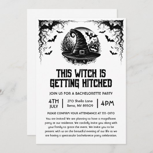 この魔女は結婚する！独身最後の夜のパーティー 招待状 (正面/裏面)