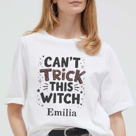 この魔女サッシー名前をカスタムするハロウィーンをトリックできない Tシャツ