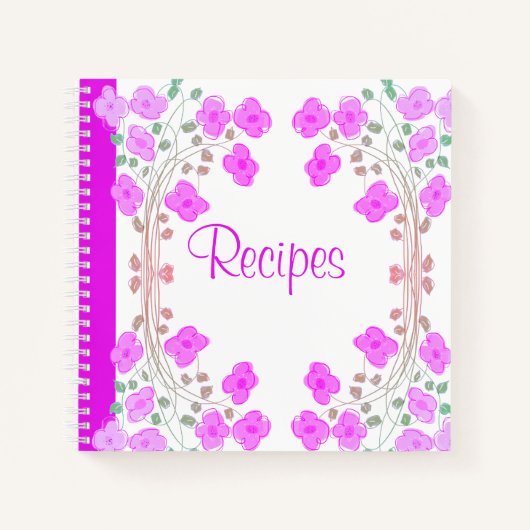 この鮮やかなピンク色の花のレシピ本をパーソナライズ ノートブック (正面)